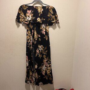 LANI CALIFORNIA SLEEVELESS BLACK FLORAL MAXI TUBE DRESS